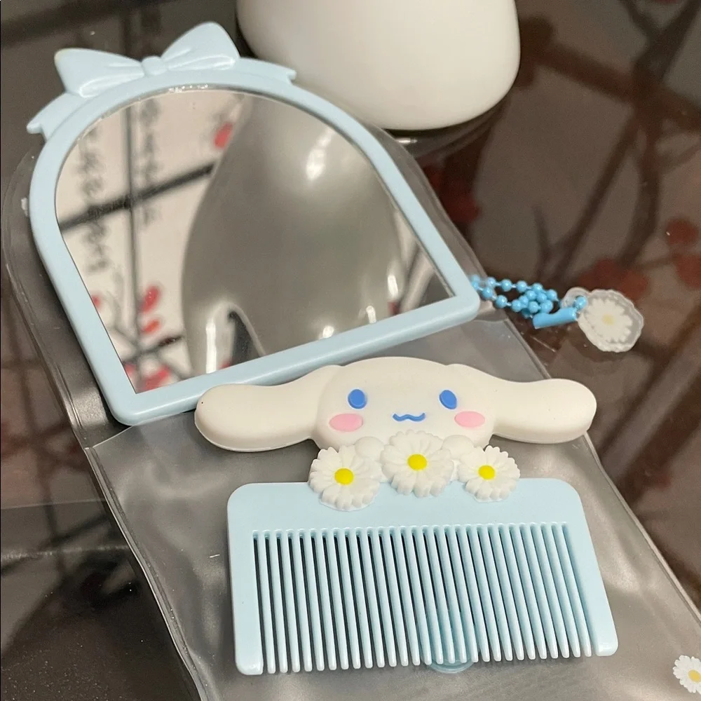 Sanrio Cinnamoroll Blue Handheld Mirror and Comb Set with Daisy Accents